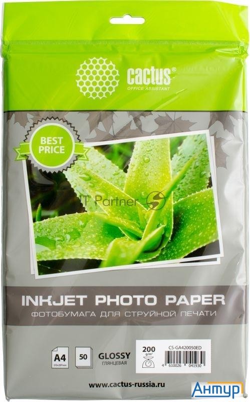 Фотобумага Cactus Cs-ga420050ed A4/200г/м2/50л./белый глянцевое для струйной печати