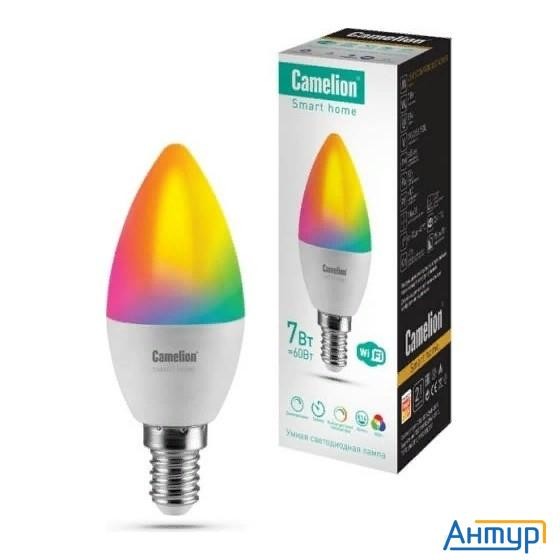 Camelion Умная светодиодная лампа Lsh7/С35/rgbcw/Е14/wifi (Эл.лампа светодиодная 7Вт Е14 Rgb+dim+cw
