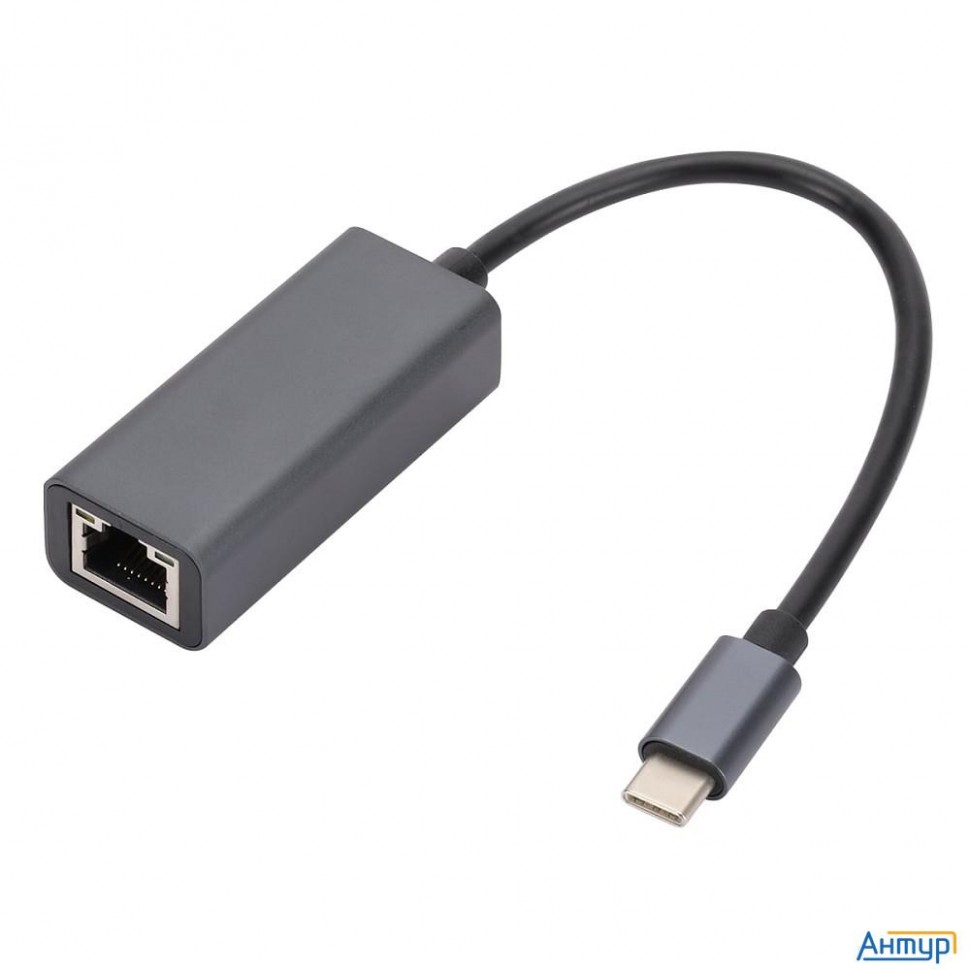 Bion Переходник с кабелем Usb C - Rj45, 1000мб/с, алюминиевый корпус, длинна кабеля 15 см, черный [b