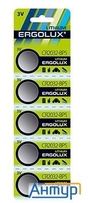 Ergolux.cr2032 Bl-5 (cr2032-bp5, батарейка литиевая,3v) (5 шт. в уп-ке)