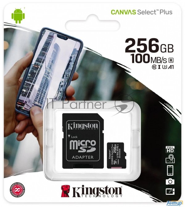 Флеш карта Microsdhc 256gb Microsdxc Class10 Kingston <sdcs2/256gb> Uhs-i Canvas Select Up To 100mb/