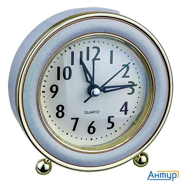 Perfeo Quartz часы-будильник "pf-tc-016", круглые диам. 10,5 см, подсветка, синие