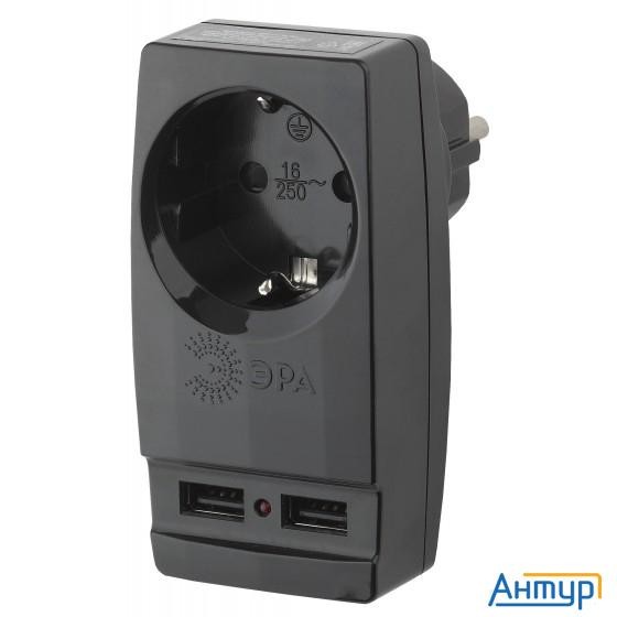 ЭРА Б0026333 Адаптер "polynom" Sp-1e-usb-b 1гн 220v + 2xusb 2100ma, C заземл, (черный)