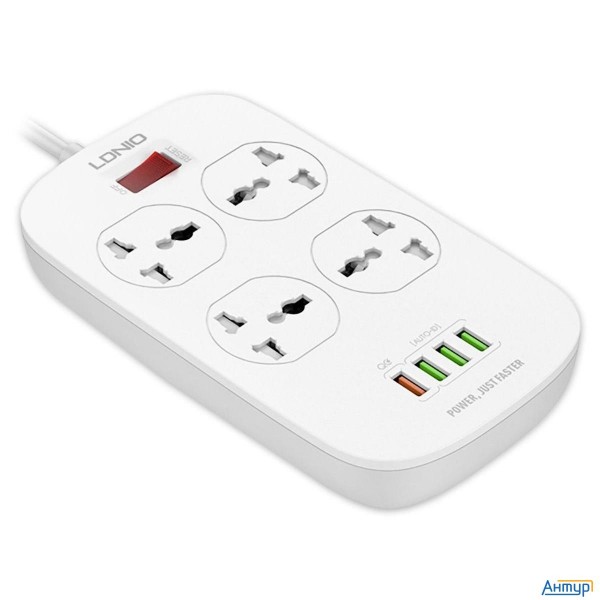 Perfeo Ld_b4435  Ldnio Sc4407q/ Сетевой фильтр 2м/ 4  розетки Eu_uk_us/ 2500w/ 4 Usb+qc 3.0/  Выкл.