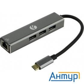Vcom Dh311a Кабель-концентратор Usb 3.1 Type-cm --> Rj-45+3port Usb3.0(f)  Aluminum Shell Vcom [dh31