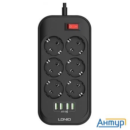 Perfeo Ld_b4436  Ldnio Se6403/ Сетевой удлинитель 2м + ЗУ на 4 Usb/ 6 розеток (медь) - 2500w/ Usb -