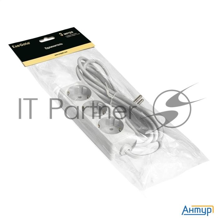 Удлинитель Exegate Ex285806rus  Ece-3-3w (3 евророзетки с заземлением, 3м, белый)