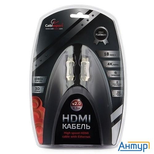 Кабель Hdmi Cablexpert, серия Platinum, 4,5 м, V2.0, M/m, позол.разъемы, металлический корпус, нейло