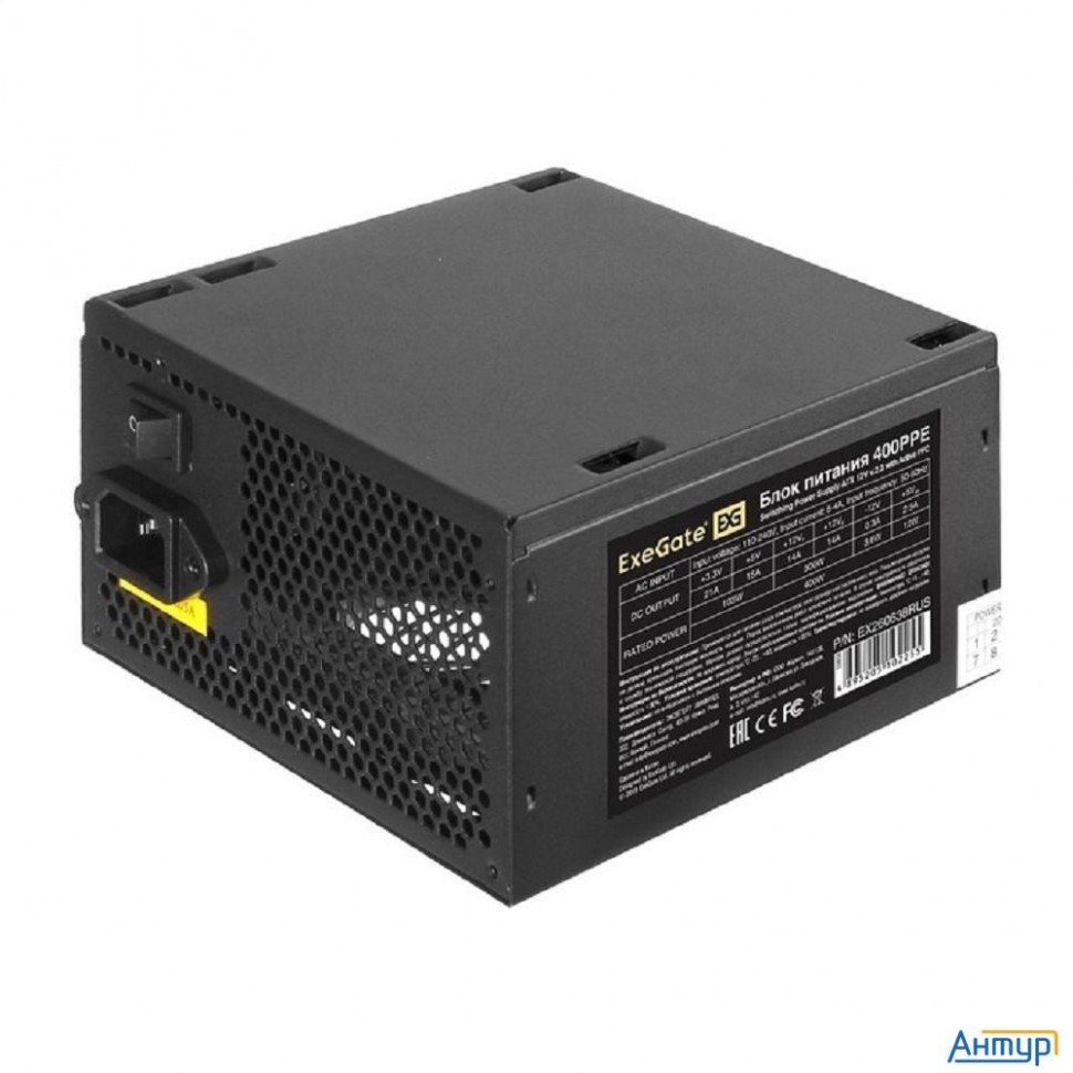 Exegate Ex260638rus-pc Блок питания 400w Exegate 400ppe (atx, Apfc, Pc, КПД 80% (80 Plus), 12cm Fan,