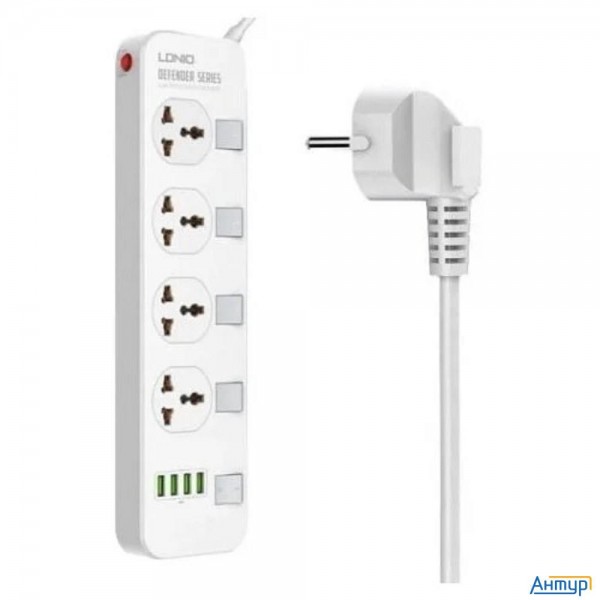 Perfeo Ld_b4610  Ldnio Sc4408/ Сетевой фильтр 2м/ 4  розетки Eu_uk_us/ 2500w/ 4 Usb/  Выключатели на