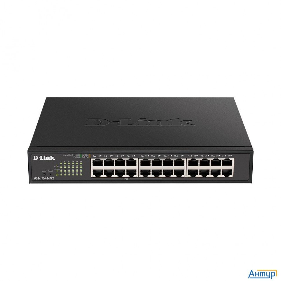 D-link Dgs-1100-24pv2/a3a Настраиваемый L2 коммутатор C 24 портами 10/100/1000base-t (12 портов РоЕ