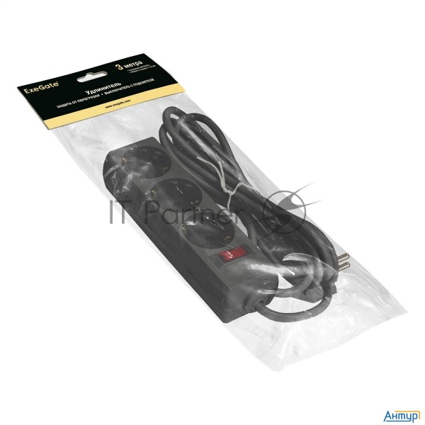 Exegate Ex279351rus Удлинитель Exegate Ec-3-3b (3 розетки, 3м, евровилка, черный)