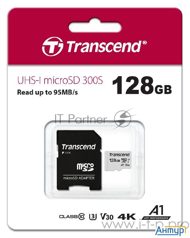 Micro Securedigital 128gb Transcend Class 10 Ts128gusd300s-a (microsdxc Class 10 Uhs-i U3, Sd Adapte