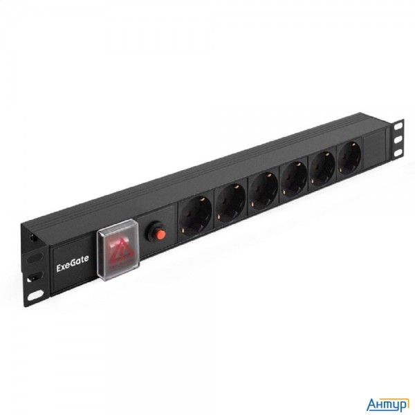 Exegate Ex280830rus Блок розеток Exegate Serverpro Pdu-19h605 Al-6s-c14-sw-o, 19",1u,алюм, 6schuko,