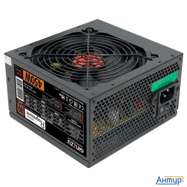 Ginzzu Pb450 12cm 80+ Black,apfc,20+4p,1 Pci-e(6+2), 4*sata, 2*ide, Oem