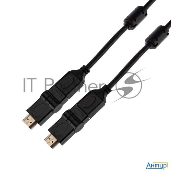 Шнур Hdmi - Hdmi с фильтрами, длина 2 метра, угловой 360° (gold) (pvc пакет) Rexant