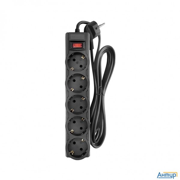 Cbr Сетевой фильтр Csf 2505-5.0 Black Pc, 5 евророзеток, длина кабеля 5 метров, цвет чёрный (пакет)