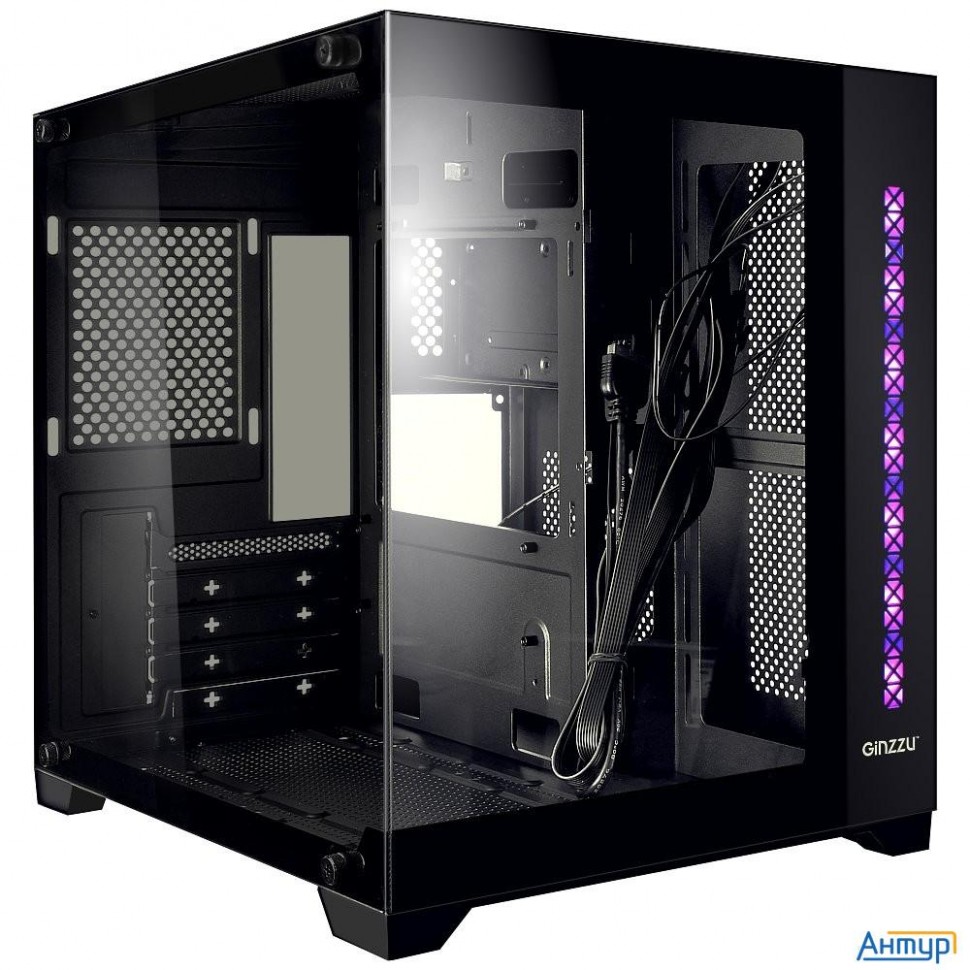 Ginzzu V320 Rgb подсветка, закаленное стекло 1*usb 3.0,1*usb 2.0, Au Matx