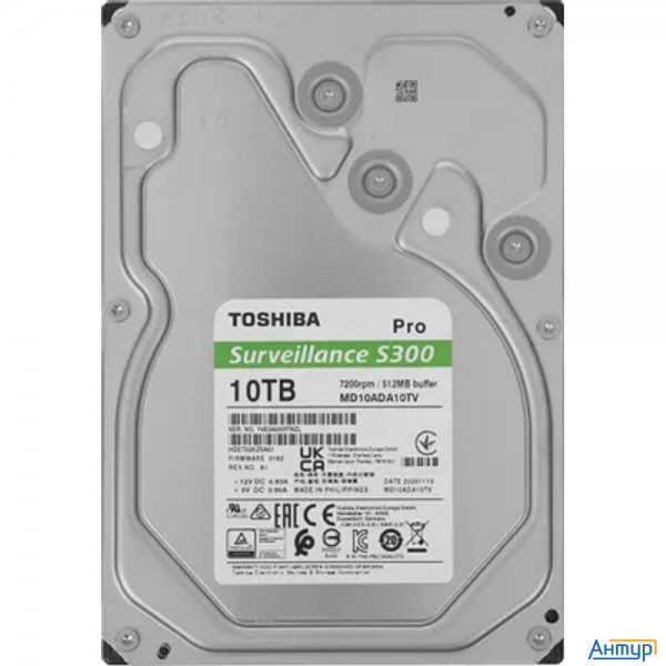 10tb Toshiba Surveillance S300 Pro (md10ada10tv) {sata 6.0gb/s, 7200 Rpm, 512mb Buffer, 3.5" для вид