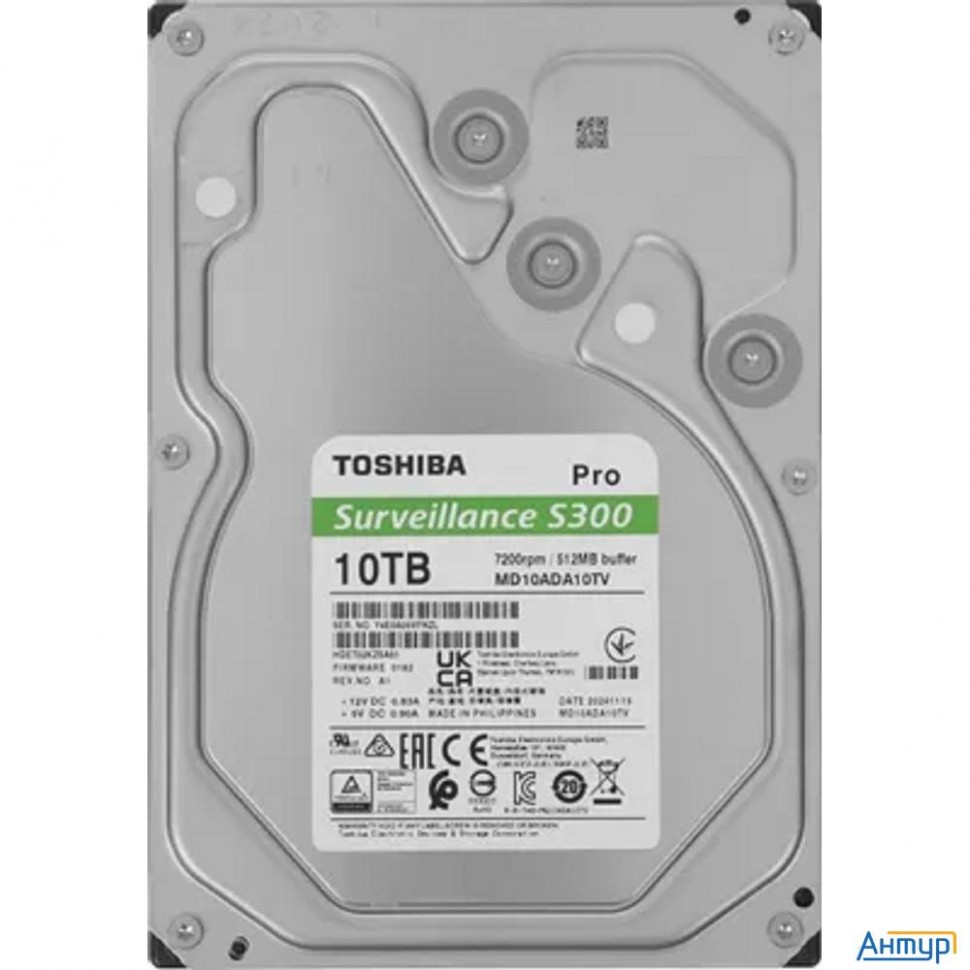 10tb Toshiba Surveillance S300 Pro (md10ada10tv) {sata 6.0gb/s, 7200 Rpm, 512mb Buffer, 3.5" для вид