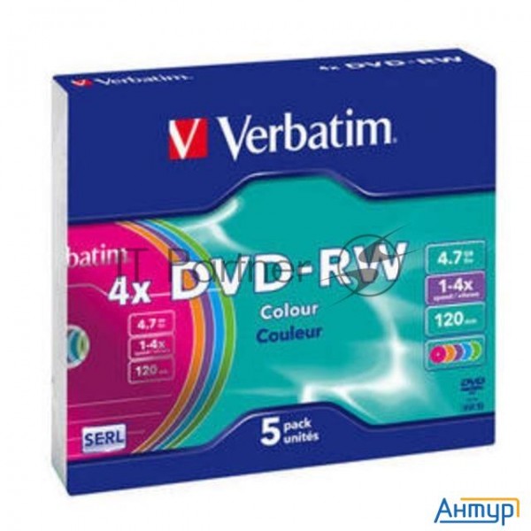 Диск Dvd-rw Verbatim 4.7gb 4x Slim Case (5шт) Color (43563)
