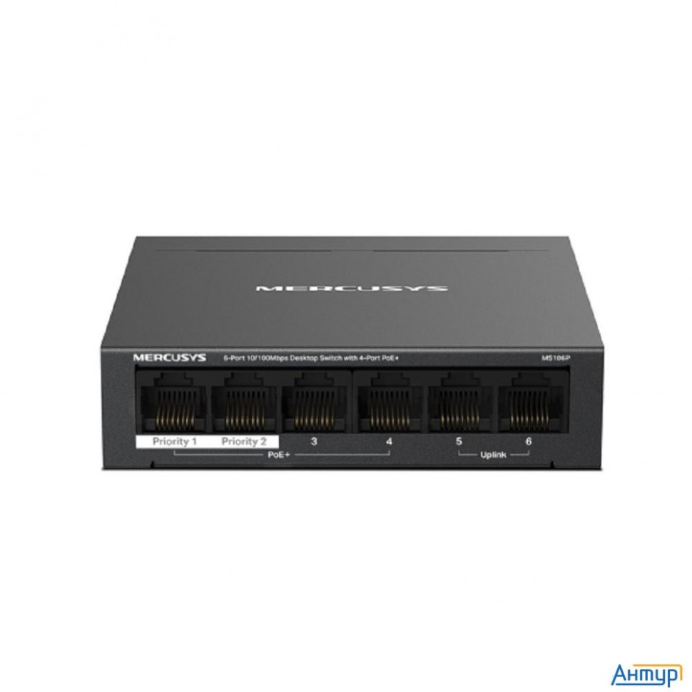 Mercusys Ms106p Настольный коммутатор с 6 портами 10/100 Мбит/с (4 порта Poe+)