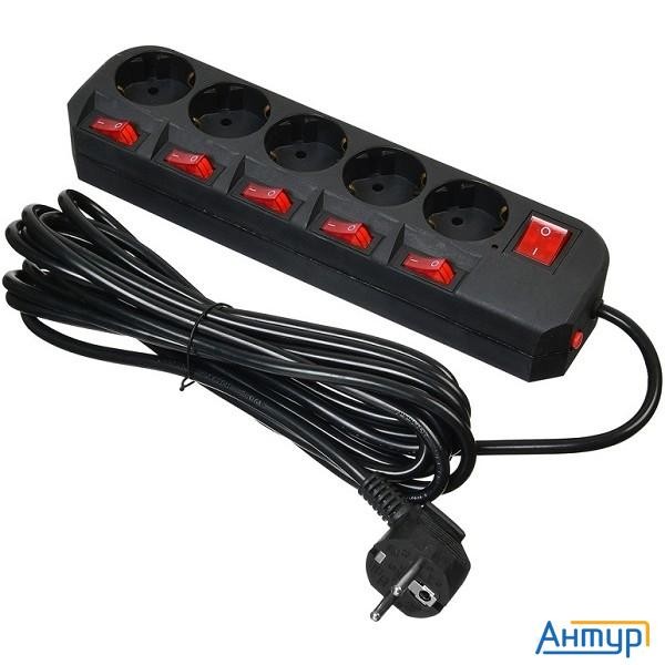 Buro Сетевой фильтр 5 розеток (500sh-5-sw-b) 5м, черный коробка {1159730}