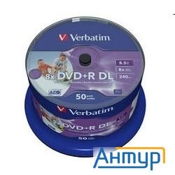 Verbatim Диски Dvd+r 8.5gb 8х Printable, 50шт, Cake Box (43703)