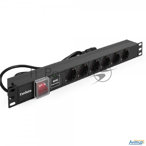 Блок розеток горизонтальный Exegate Serverpro Pdu-19h609 Al-6s-c14-2, 19", 1u, Алюминий, 6 Schuko, к