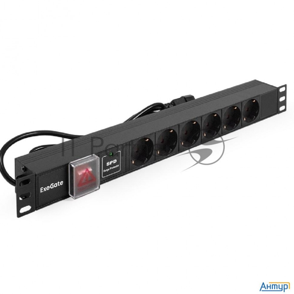 Блок розеток горизонтальный Exegate Serverpro Pdu-19h609 Al-6s-c14-2, 19", 1u, Алюминий, 6 Schuko, к