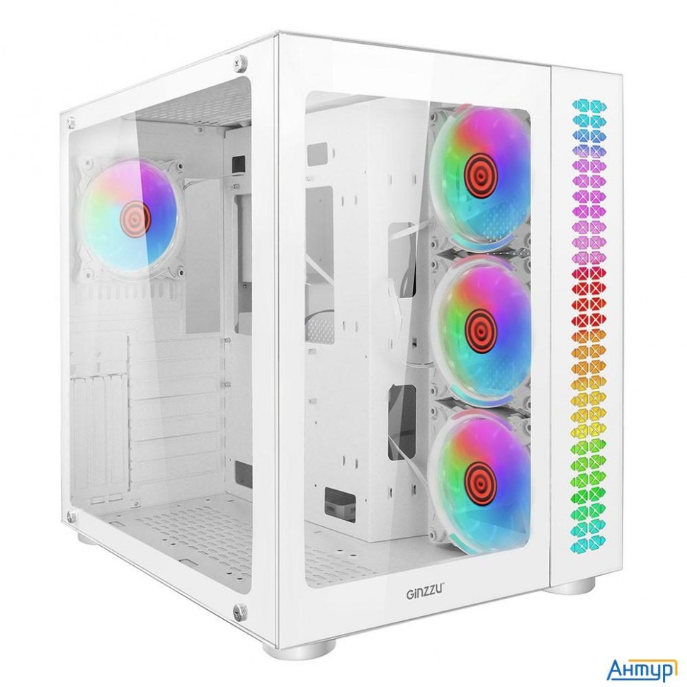 Ginzzu V570 Rgb подсветка, контроллер Crc10, 4* 12rw6 Fan 12cm Rgb, закаленное стекло 1*usb 3.0,1*us