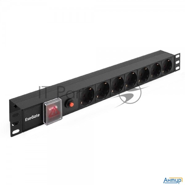 Блок розеток горизонтальный Exegate Serverpro Pdu-19h702 Al-7s-c14-sw-o, 19", 1u, Алюминий, 7 Schuko