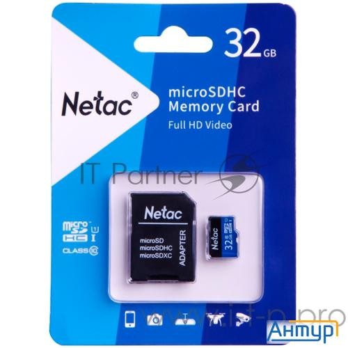 Флеш карта Microsdhc 32gb Netac P500  Nt02p500stn 032g R    с Sd адаптером  80mb/s