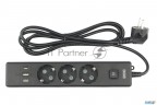 Бытовой удлинитель Powercube, 3р с/з вык.,3usb, 3500 Вт, 16А, 1.9 м, 3*1,0 (черный) Pc-6b-2m