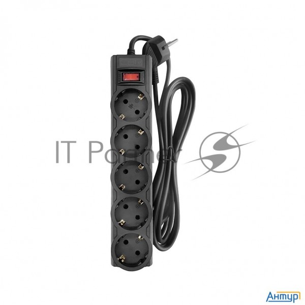 Сетевой фильтр Cbr Csf 2505-1.8 Black Cb, 5 евророзеток, длина кабеля 1,8 метра, цвет чёрный (коробк