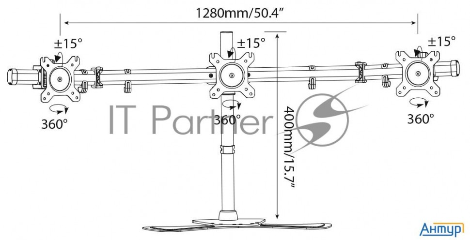 Кронштейн для мониторов Cactus Cs-vm-mp330s-bk черный 15"-24" макс.8кг настольный наклон