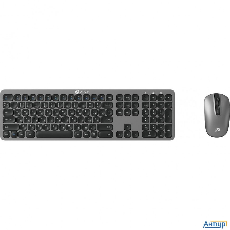 Клавиатура + мышь Oklick 300m клав:серый мышь:серый/черный Usb беспроводная Slim [1488402]
