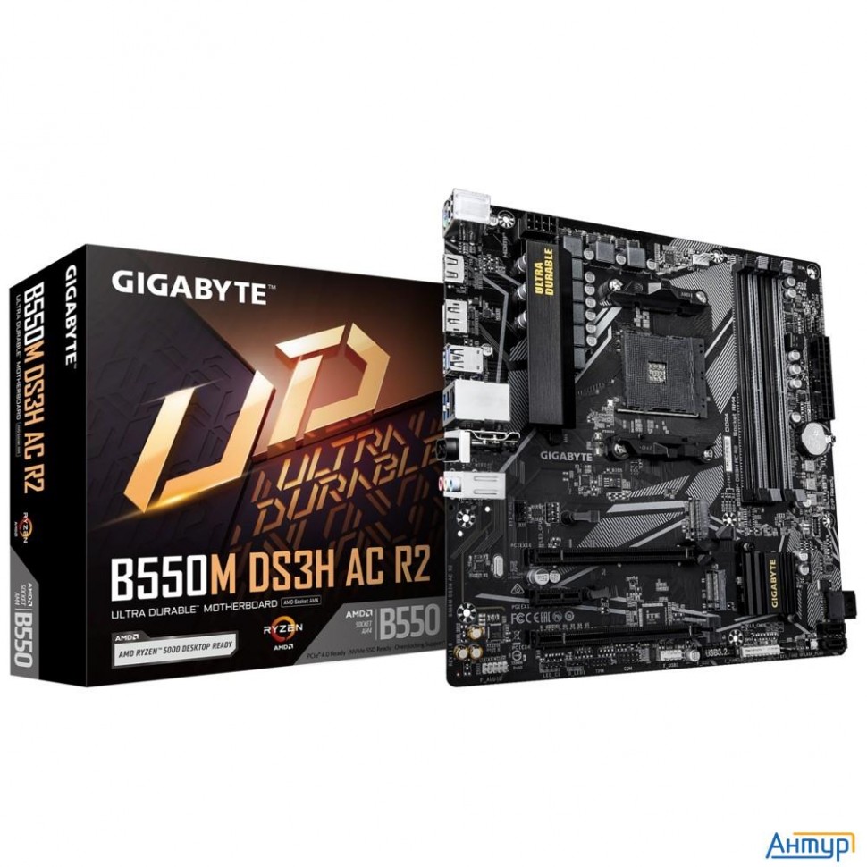 Материнская плата Gigabyte B550m Ds3h Ac R2 Soc-am4 Amd B550 4xddr4 Matx Ac`97 8ch(7.1) Gblan Raid+h