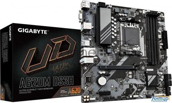 Материнская плата Gigabyte A620m Ds3h, Socket Am5, 4xddr5-5200, D-sub+hdmi+dp, 1xpci-ex16, 1xpci-ex1