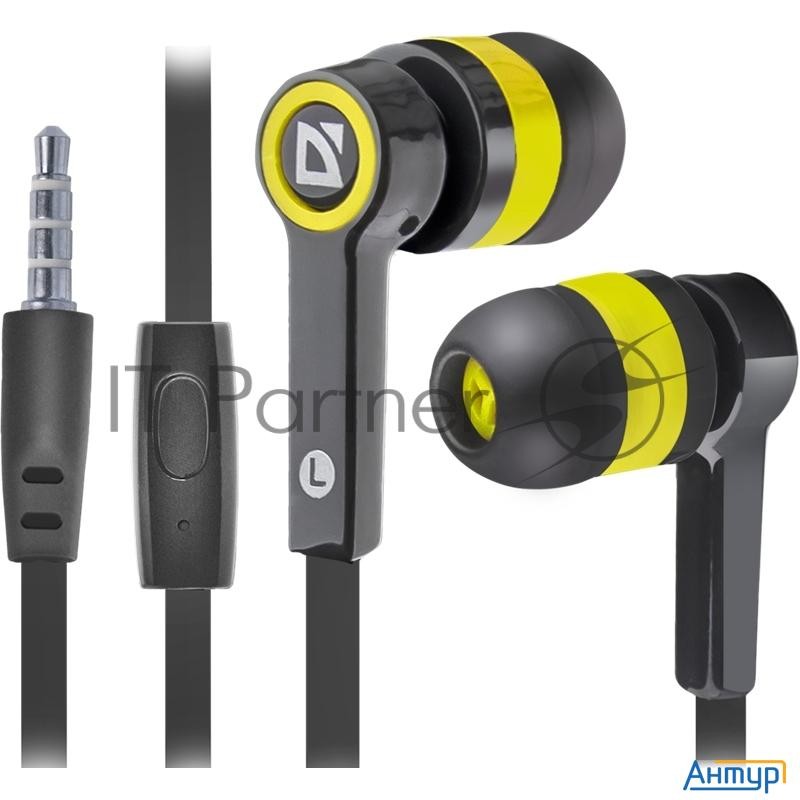 Наушники Defender Pulse 420 черный + желтый, вставки 63421
