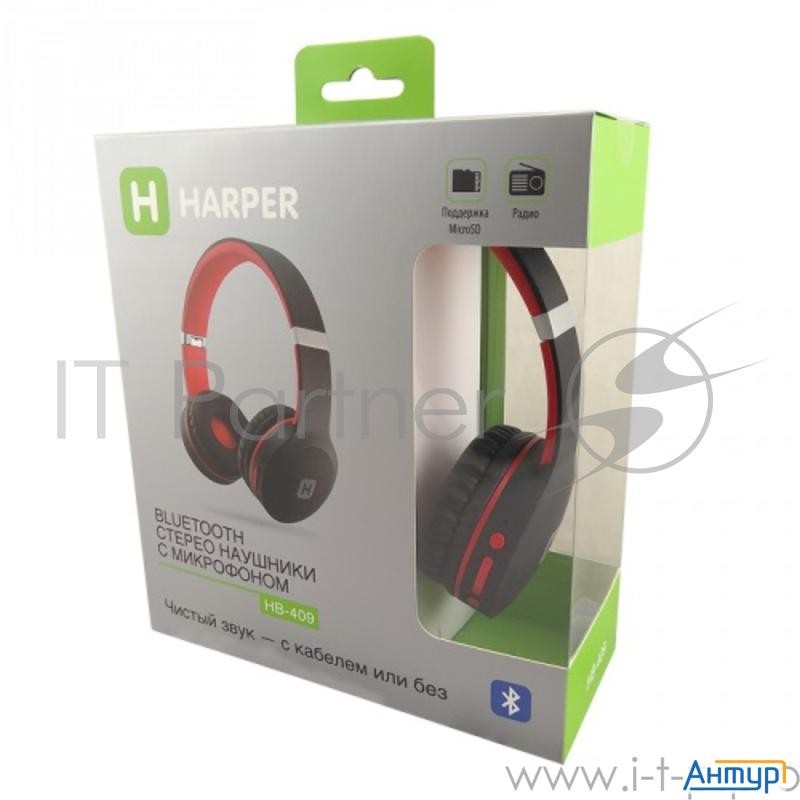 Harper Hb-409 Red (bluetooth наушники (Проводные/беспроводные). Встроенный микрофон; Частотный диапа