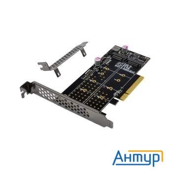 Orient C303e2 , Переходник Pci-ex8->2 X M.2 M-key Nvme Ssd, тип 2230/2242/2260/2280/22110, 2 планки