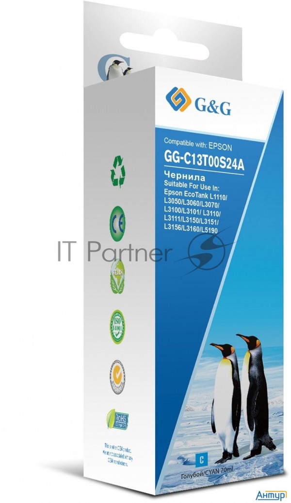 Чернила G&g Gg-c13t00s24a голубой70мл для L1110, L3151, L3100, L3101, L3110, L3150