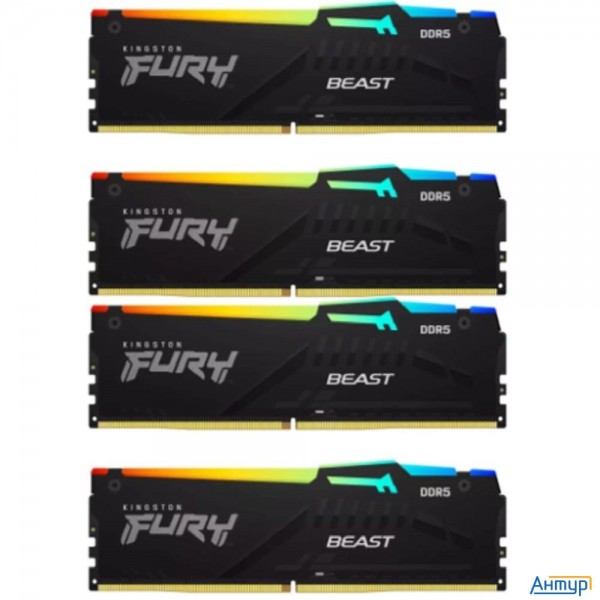 Kingston 64gb 5200mt/s Ddr5 Cl40 Dimm (kit Of 4) Fury Beast Rgb Xmp Kf552c40bbak4-64