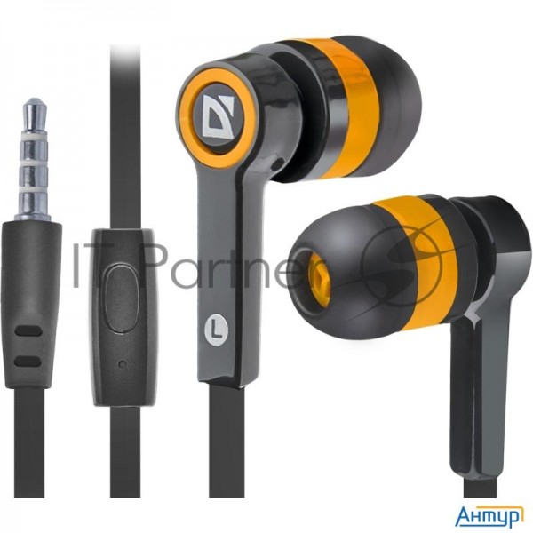Наушники Defender Pulse 420 черный + оранжевый, вставки 63420