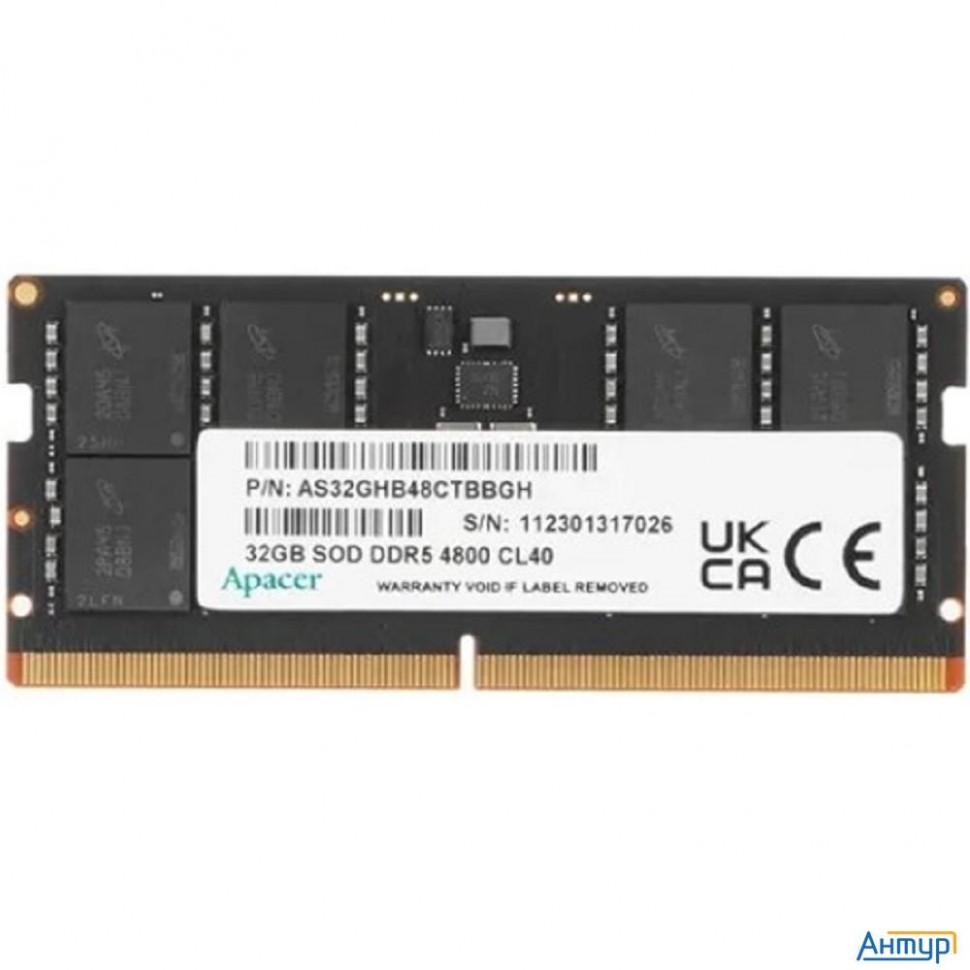 Модуль памяти Apacer 32gb Ddr5 4800 Sodimm Cl40, 1.2v, 2048x8,  Rtl