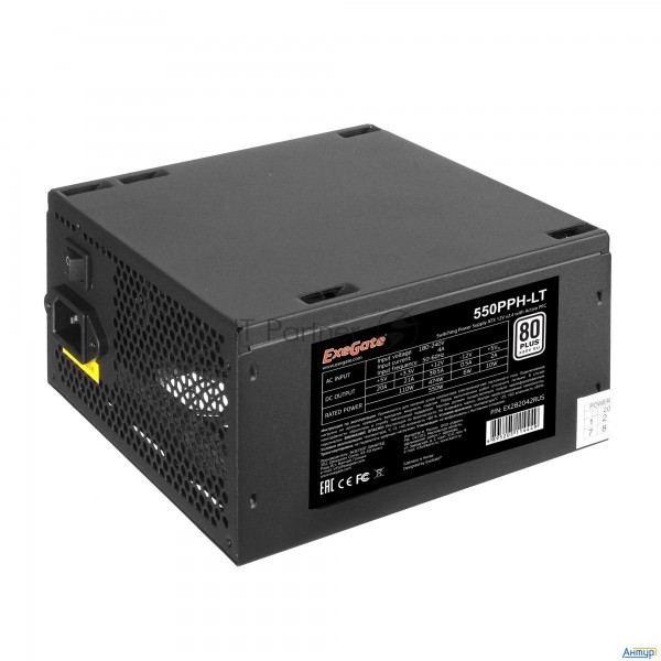 Блок питания 550w Exegate 550pph-lt-oem, 80+, Atx, Black, Apfc, 12cm, 24p, (4+4)p, 5*sata, 3*ide
