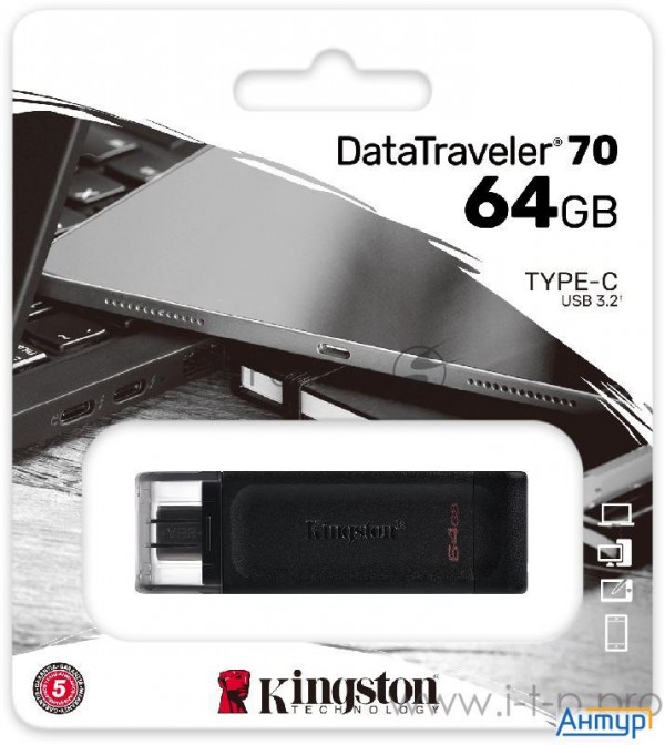 Флеш Диск Kingston 64gb Datatraveler Dt70  Dt70/64gb , Usb C 3.2 Gen 1
