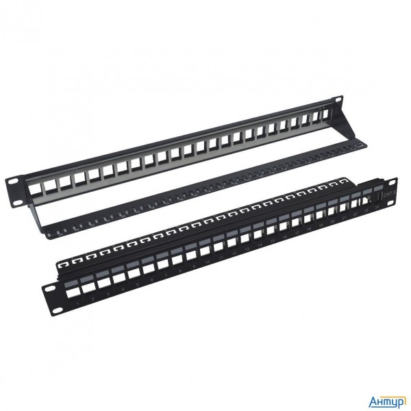 Патч-панель наборная 19" Neomax [nm-bpp-1u24p-ub-101-bk] 1u, 24 порта, Utp, с кабельным организаторо