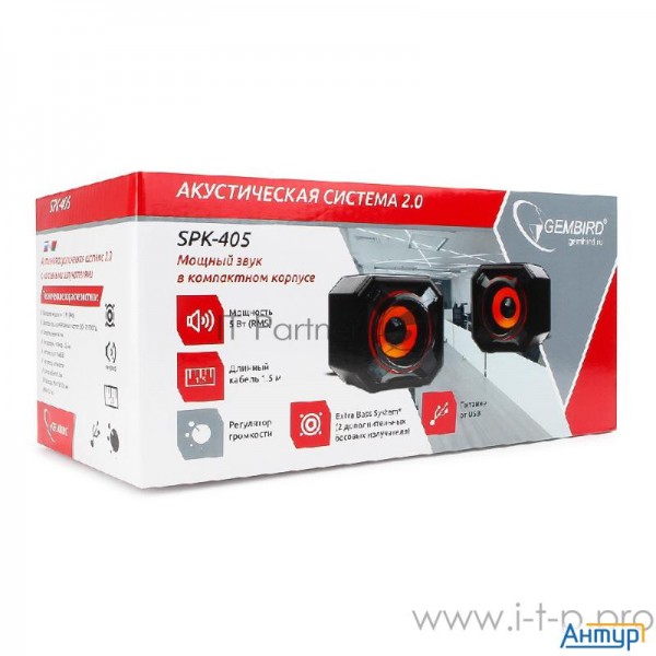 Акустич. система 2.0 Gembird Spk-405, пассив. излучатели, черный, 5 Вт, рег. громкости Usb-питание